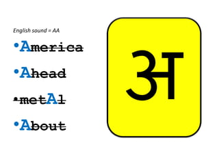 English sound = AA


•America
•Ahead
• metAl
•About
 