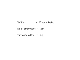 Sector            - Private Sector

No of Employees – xxx

Turnover in Crs   – xx
 