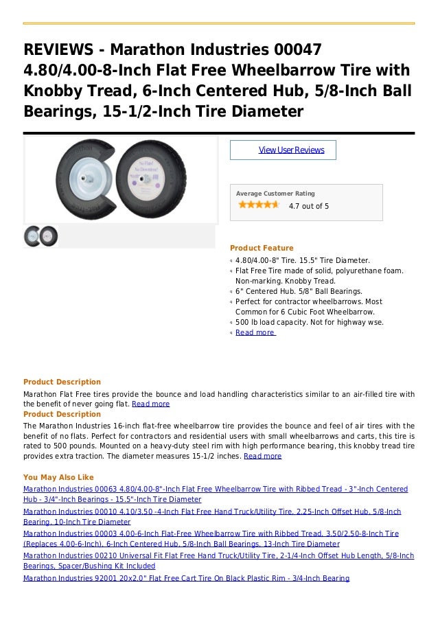 Marathon industries 00047 4.80 4.00 8inch flat free wheelbarrow tire