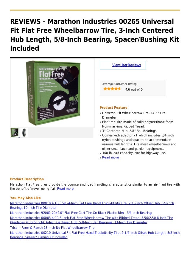 Marathon industries 00265 universal fit flat free wheelbarrow tire, 3