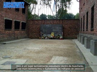 Aqui é um lugar terrivelmente assustador dentro de Auschwitz.  Este muro testemunhou o fuzilamento de milhares de pessoas! AUSCHWITZ 