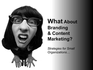 What About
Branding
& Content
Marketing?
Strategies for Small
Organizations…

 