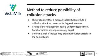 31
● The probability that a hub can successfully execute a
collusion attack increases as its degree increases
● If hubs of...