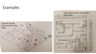 Examples
Isometric Example
Using Isometric Graph
Paper.
Single View example. Using regular
Graph paper.
 