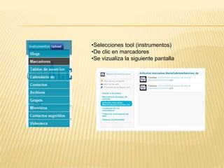 •Selecciones tool (instrumentos)
•De clic en marcadores
•Se vizualiza la siguiente pantalla