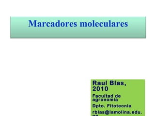 Raul Blas, 2010 Facultad de agronomia Dpto. Fitotecnia [email_address] Marcadores moleculares 