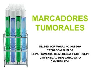 MARCADORES
 TUMORALES

    DR. HECTOR MARRUFO ORTEGA
         PATOLOGIA CLINICA
DEPARTAMENTO DE MEDICINA Y NUTRICION
    UNIVERSIDAD DE GUANAJUATO
           CAMPUS LEON
 