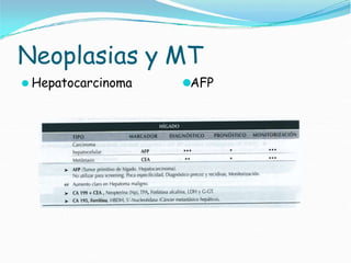 Neoplasias y MT
⚫ Hepatocarcinoma ⚫AFP
 