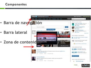 Componentes
• Barra de navegación
• Barra lateral
• Zona de contenido
 