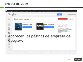 ENERO DE 2012
• Aparecen las páginas de empresa de
Google+.
 