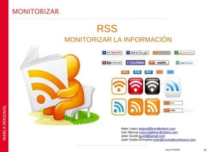 MONITORIZAR

                                      RSS
                               MONITORIZAR LA INFORMACIÓN
MARCA PERSONAL




                                                       Laura Rosillo   30
 