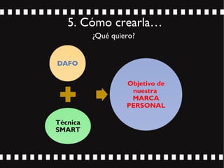 5. Cómo crearla…
DAFO
Técnica
SMART
Objetivo de
nuestra
MARCA
PERSONAL
¿Qué quiero?
 