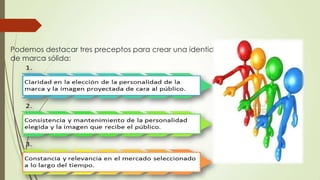 Podemos destacar tres preceptos para crear una identidad
de marca sólida:
 