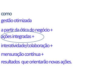 aonde entram os meios digitais?o modelo do negócio está apoiado num recurso tecnológico – o celularrádio por si, já é um meio de relacionamento, mas é potencializado por outros meios digitais dentro de comunidades.são facilitadores de encontros – jantares, happyhours.o conteúdo é distribuído em outros  meios digitais, como site, celular, twitter.