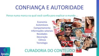 CONFIANÇA 
E 
AUTORIDADE 
Pense 
numa 
marca 
na 
qual 
você 
confia 
para 
explicar 
o 
mundo 
… 
Economia 
Automóveis 
Comportamento 
Informações 
setoriais 
Novidades 
Decoração 
Ciência 
Tecnologia 
CURADORIA 
DO 
CONTEÚDO 
 
