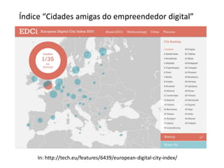 Índice “Cidades amigas do empreendedor digital”
In: http://tech.eu/features/6439/european-digital-city-index/
 