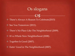 
 There’s Always A Reason To Celebrate(2015)
 See You Tomorrow (2011).
 There’s No Place Like The Neighborhood (2009).
 It’s a Whole New Neighborhood (2008).
 Together Is Good (2007).
 Eatin’ Good in The Neighborhood (2007).
Os slogans
 