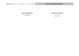 Resort 2012 Bag Charms




Delivery 1(10/1-10/31):          Delivery 3 (12/1-12/31):
     Bag Charms
                                       Bag Charms
 