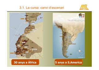 3.1. La cursa: canvi d’escenari




30 anys a Àfrica            5 anys a S.America
 