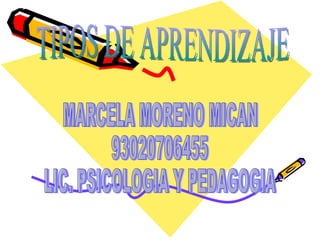 TIPOS DE APRENDIZAJE MARCELA MORENO MICAN 93020706455 LIC. PSICOLOGIA Y PEDAGOGIA 