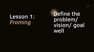 Lesson 1:
Framing
Define the
problem/
vision/ goal
well
 