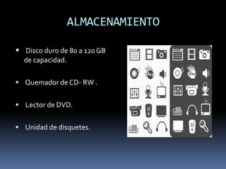 SALIDA DE DATOSMonitor de 15”, con tecnología trc .impresora de inyección de     tinta sencilla. bocinas estéreo.