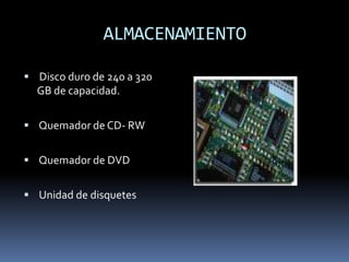 SALIDA DE DATOS Monitor de 17 pulgadas, con tecnología  TRC o LCD.Impresora de inyección de tinta o laser. Bocinas con sub-woofer.