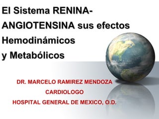 El Sistema RENINA-ANGIOTENSINA sus efectos Hemodinámicos  y Metabólicos DR. MARCELO RAMIREZ MENDOZA CARDIOLOGO HOSPITAL GENERAL DE MEXICO, O.D. 