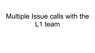 Multiple Issue calls with the
L1 team
 
