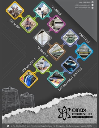 43 TVC | MARCH 2022
F A R M T O F A S H I O N
F
A
R
M
I
N
G
G
I
N
N
I
N
G
K
N
I
T
T
I
N
G
D
Y
E
I
N
G
A
N
D
P
R
I
N
T
I
N
G
G
A
R
M
E
N
T
I
N
G
S
P
I
N
N
I
N
G
1800 - 889 - 6020
info@omaxcotspin.com
www.omaxcotspin.com
Sr. No. 842,843,845/1, Near. Petrol Pump, Village Rajsitapur , Ta. Dhrangadhra Dist. Surendranagar. Gujarat. (INDIA).
 