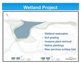 ∗ Wetland restoration
∗ Soil grading
∗ Invasive plant removal
∗ Native plantings
∗ New pervious surface trail
Wetland Project
4
 