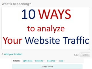 10 WAYS
     to analyze
Your Website Traffic
 