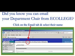 Did you know you can email
your Department Chair from ECOLLEGE?
Click on the Email tab & select their name
 