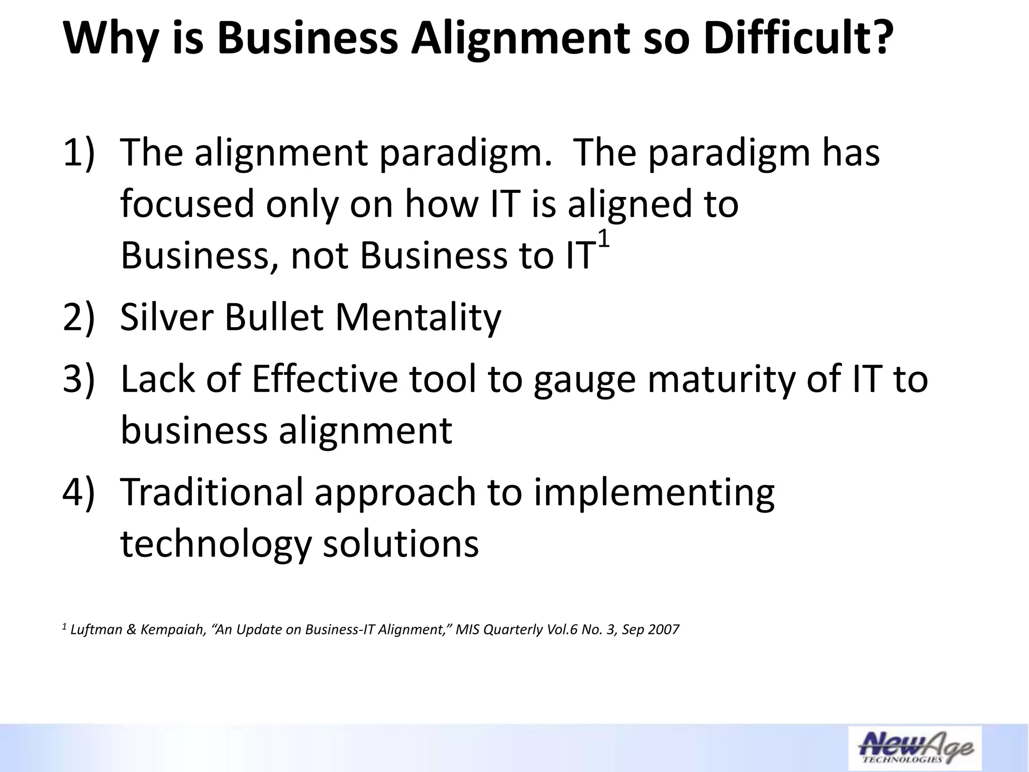 Creating A Necessary Dependence - IT Business Alignment