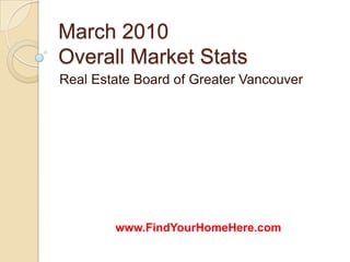 March 2010Overall Market Stats Real Estate Board of Greater Vancouver www.FindYourHomeHere.com 