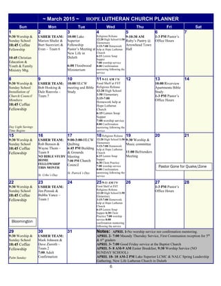 March 2015 calender