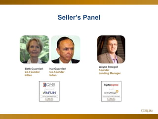 42
Seller’s Panel
Wayne Steagall
Founder
Lending Manager
Beth Guarnieri
Co-Founder
Infian
Hal Guarnieri
Co-Founder
Infian
 