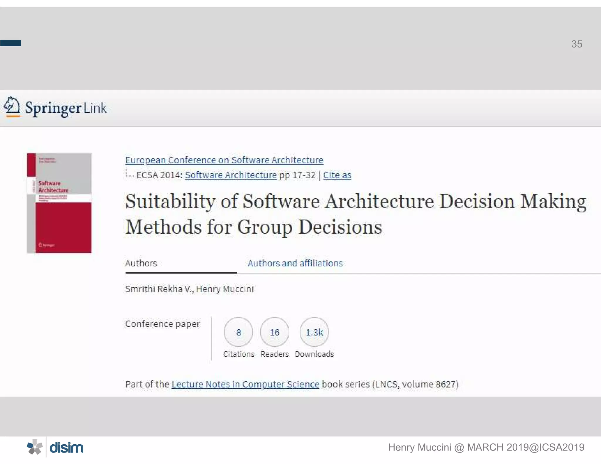 Henry Muccini @ MARCH 2019@ICSA2019
35
 