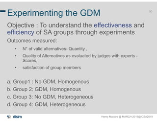 Henry Muccini @ MARCH 2019@ICSA2019
50
Experimenting the GDM
Objective : To understand the effectiveness and
efficiency of...