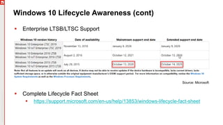 Copyright©2019Ivanti.Allrightsreserved
Windows 10 Lifecycle Awareness (cont)
 Enterprise LTSB/LTSC Support
 Complete Lifecycle Fact Sheet
 https://support.microsoft.com/en-us/help/13853/windows-lifecycle-fact-sheet
Source: Microsoft
 