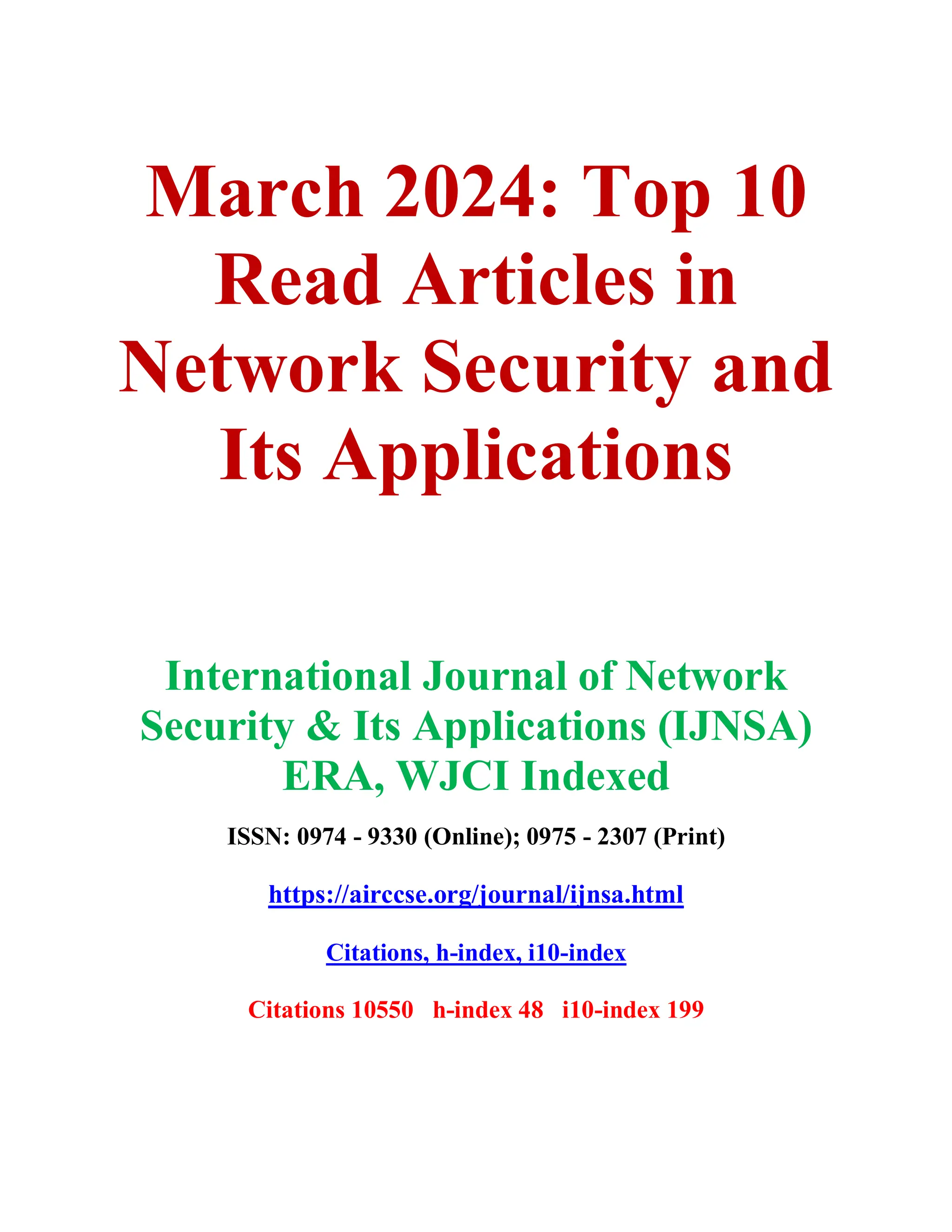March 2024 - Top 10 Read Articles in Network Security & Its ...