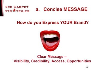 <ul><li>Concise MESSAGE </li></ul>Clear Message =  Visibility, Credibility, Access, Opportunities How do you Express YOUR ...