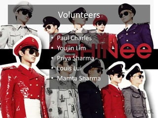 Volunteers
• Paul Charles
• Youjin Lim
• Priya Sharma
• Louis Lui
• Mamta Sharma
 