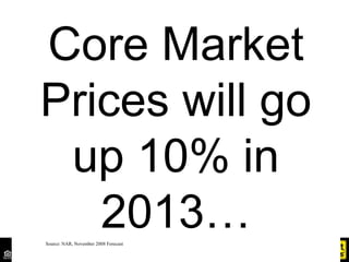 Core Market
Prices will go
 up 10% in
   2013…
Source: NAR, November 2008 Forecast
 