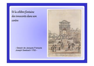 Et la célèbre fontaine
des innocents dans son
centre

- Dessin de Jacques François
Joseph Swebach 1793 -

 
