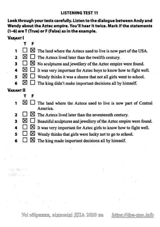 Відповіді до ДПА 2020 з англійської мови 9 клас, Марченко (Listening)