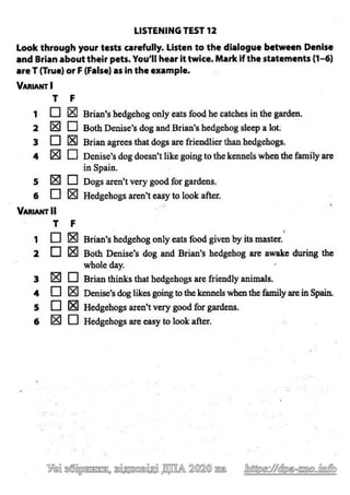 Відповіді до ДПА 2020 з англійської мови 9 клас, Марченко (Listening)