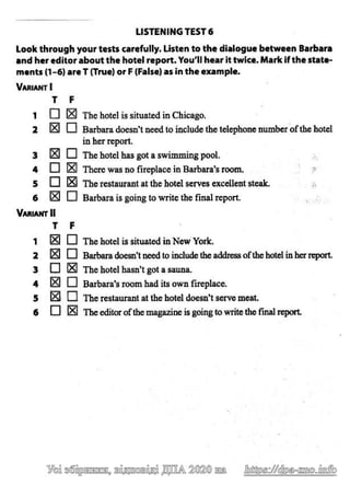 Відповіді до ДПА 2020 з англійської мови 9 клас, Марченко (Listening)