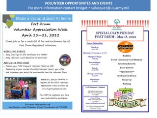 VOLUNTEER OPPORTUNITES AND EVENTS
For more information contact bridget.n.velasquez@us.army.mil




                                                               5
 