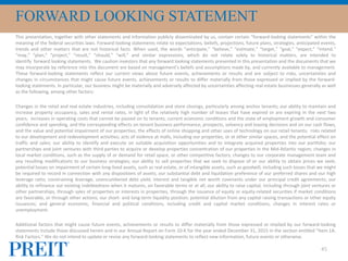 FORWARD LOOKING STATEMENT
This presentation, together with other statements and information publicly disseminated by us, contain certain “forward-looking statements” within the
meaning of the federal securities laws. Forward-looking statements relate to expectations, beliefs, projections, future plans, strategies, anticipated events,
trends and other matters that are not historical facts. When used, the words “anticipate,” “believe,” “estimate,” “target,” “goal,” ”expect,” “intend.”
“may,” “plan,” “project,” “result,” “should,” “will,” and similar expressions, which do not relate solely to historical matters, are intended to
identify forward looking statements. We caution investors that any forward looking statements presented in this presentation and the documents that we
may incorporate by reference into this document are based on management’s beliefs and assumptions made by, and currently available to management.
These forward-looking statements reflect our current views about future events, achievements or results and are subject to risks, uncertainties and
changes in circumstances that might cause future events, achievements or results to differ materially from those expressed or implied by the forward-
looking statements. In particular, our business might be materially and adversely affected by uncertainties affecting real estate businesses generally as well
as the following, among other factors:
Changes in the retail and real estate industries, including consolidation and store closings, particularly among anchor tenants; our ability to maintain and
increase property occupancy, sales and rental rates, in light of the relatively high number of leases that have expired or are expiring in the next two
years; increases in operating costs that cannot be passed on to tenants; current economic conditions and the state of employment growth and consumer
confidence and spending, and the corresponding effects on tenant business performance, prospects, solvency and leasing decisions and on our cash flows,
and the value and potential impairment of our properties; the effects of online shopping and other uses of technology on our retail tenants; risks related
to our development and redevelopment activities; acts of violence at malls, including our properties, or at other similar spaces, and the potential effect on
traffic and sales; our ability to identify and execute on suitable acquisition opportunities and to integrate acquired properties into our portfolio; our
partnerships and joint ventures with third parties to acquire or develop properties concentration of our properties in the Mid-Atlantic region; changes in
local market conditions, such as the supply of or demand for retail space, or other competitive factors; changes to our corporate management team and
any resulting modifications to our business strategies; our ability to sell properties that we seek to dispose of or our ability to obtain prices we seek;
potential losses on impairment of certain long-lived assets, such as real estate, or of intangible assets, such as goodwill, including such losses that we might
be required to record in connection with any dispositions of assets; our substantial debt and liquidation preference of our preferred shares and our high
leverage ratio; constraining leverage, unencumbered debt yield, interest and tangible net worth covenants under our principal credit agreements; our
ability to refinance our existing indebtedness when it matures, on favorable terms or at all; our ability to raise capital, including through joint ventures or
other partnerships, through sales of properties or interests in properties, through the issuance of equity or equity-related securities if market conditions
are favorable, or through other actions; our short- and long-term liquidity position; potential dilution from any capital raising transactions or other equity
issuances; and general economic, financial and political conditions, including credit and capital market conditions, changes in interest rates or
unemployment.
Additional factors that might cause future events, achievements or results to differ materially from those expressed or implied by our forward-looking
statements include those discussed herein and in our Annual Report on Form 10-K for the year ended December 31, 2015 in the section entitled “Item 1A.
Risk Factors.” We do not intend to update or revise any forward-looking statements to reflect new information, future events or otherwise.
45
 